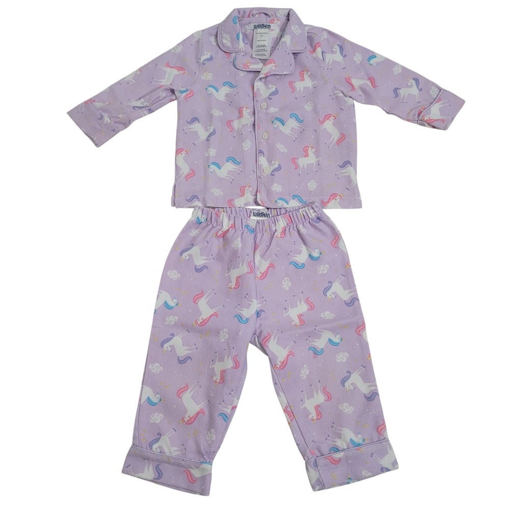 Wildkin 2T Pajama‎ Set Toddler Purple Unicorn Button Front Long Sleeve Fleece